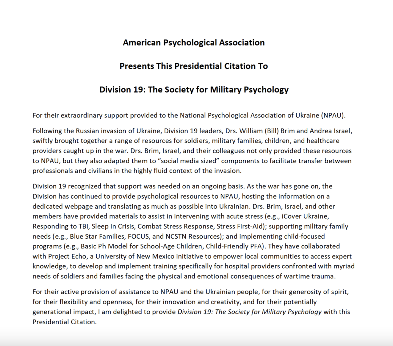 Announcements The Society for Military Psychology
